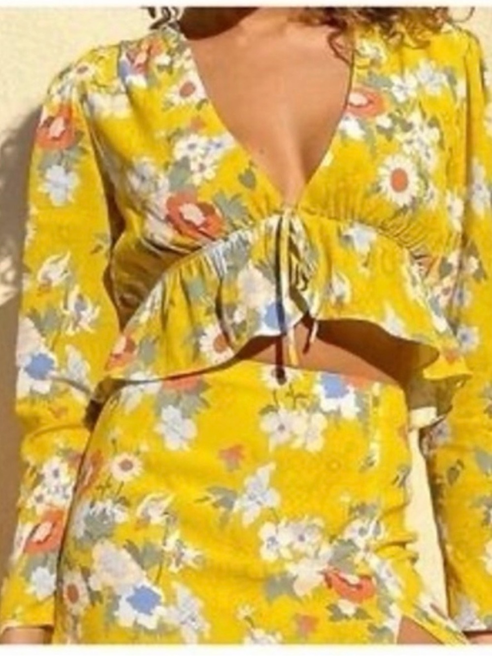 Aritizia Sundays Best Yellow Floral Tie-Front Top